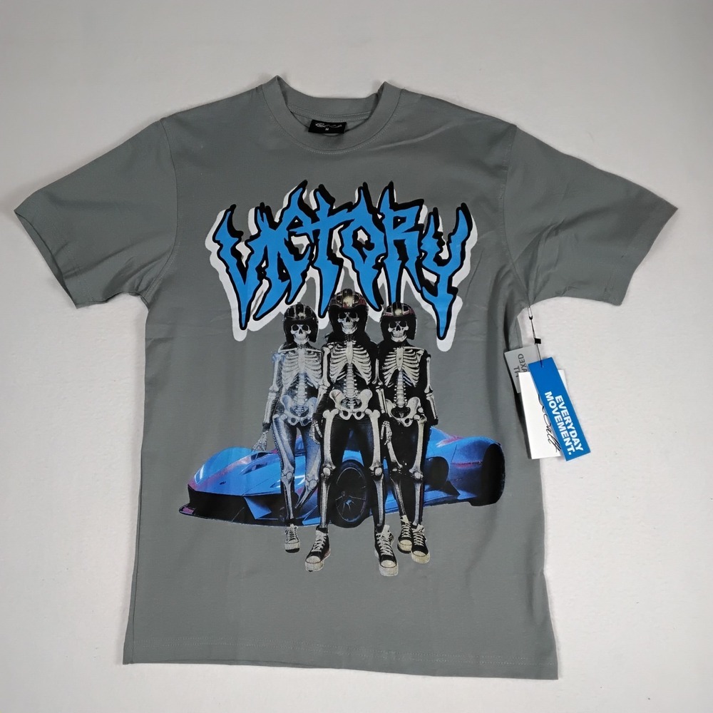 Rock Salt Victory Mens M Gray Skeleton Graphic T Shirt Race Car Streetwear NWT